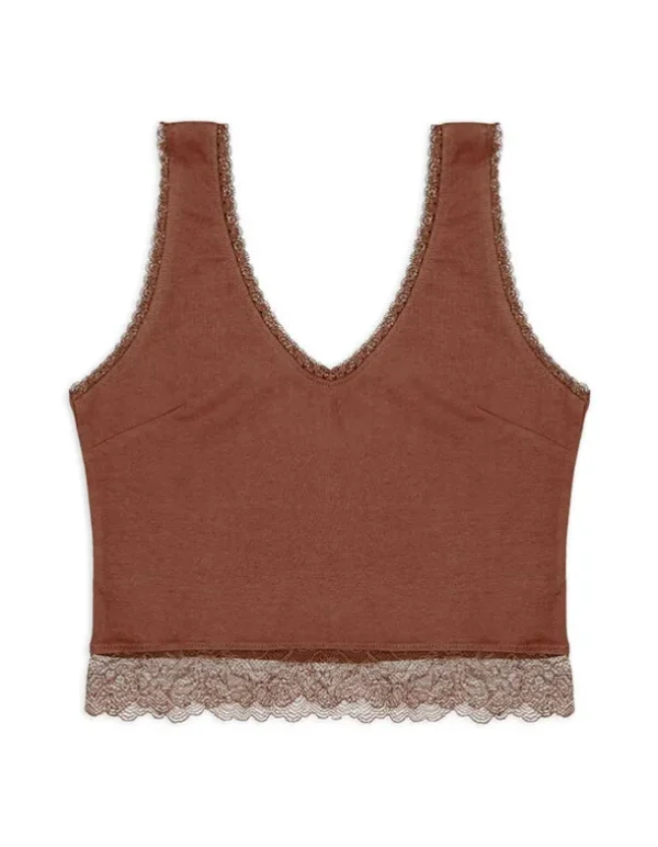 Cropped Top - Spitzenbesatz - hellbraun