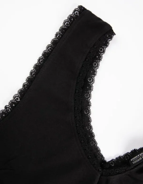 Cropped Top - Spitzenbesatz - schwarz