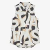 Hemdbluse - Allover-Print - weiß