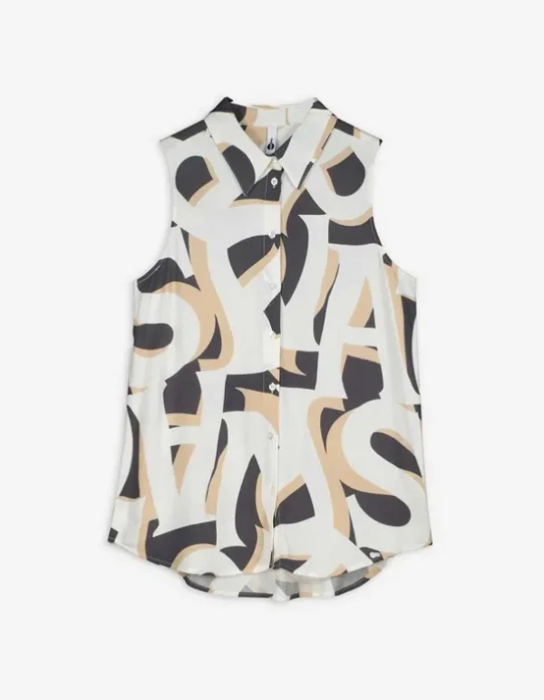 Hemdbluse - Allover-Print - weiß