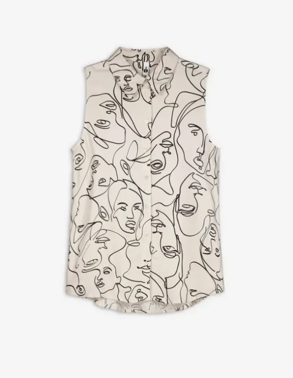 Hemdbluse - Allover-Print - weiß