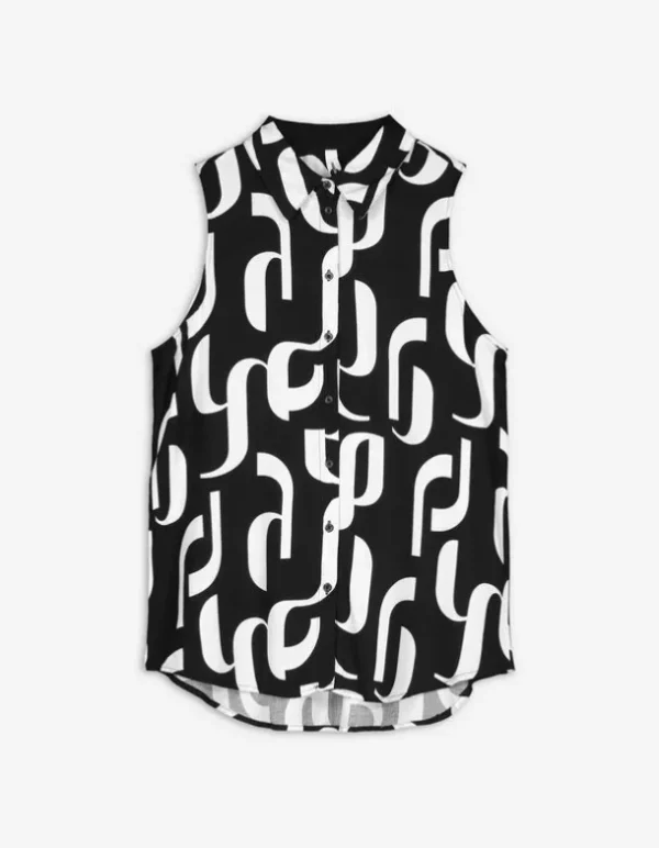 Hemdbluse - Allover-Print - schwarz