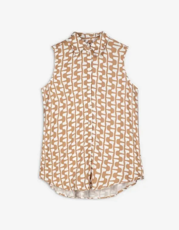 Hemdbluse - Allover-Print - beige