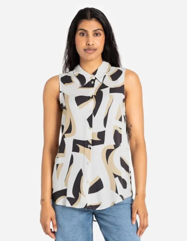 Hemdbluse - Allover-Print - weiß