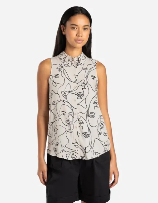 Hemdbluse - Allover-Print - weiß