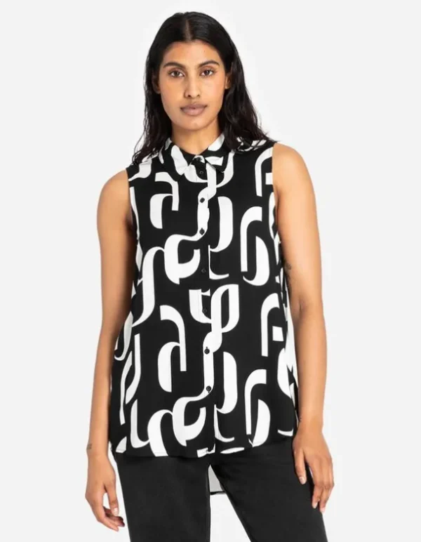 Hemdbluse - Allover-Print - schwarz