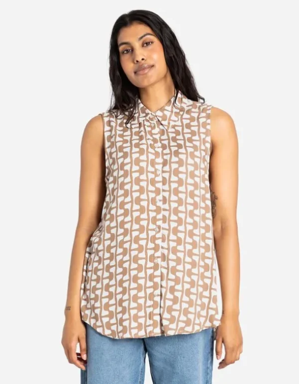 Hemdbluse - Allover-Print - beige
