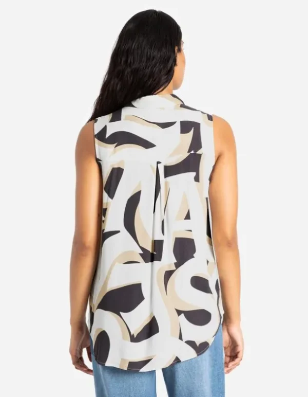 Hemdbluse - Allover-Print - weiß