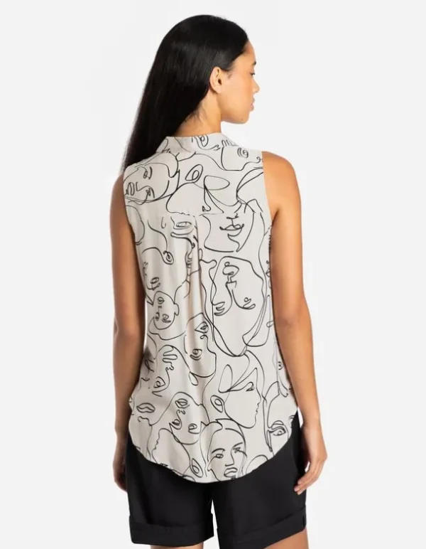 Hemdbluse - Allover-Print - weiß