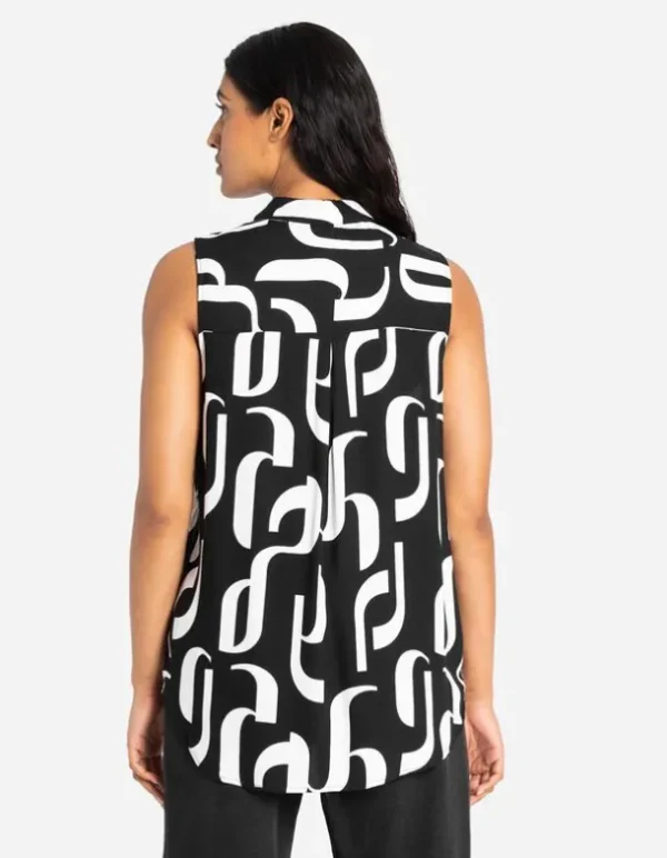 Hemdbluse - Allover-Print - schwarz