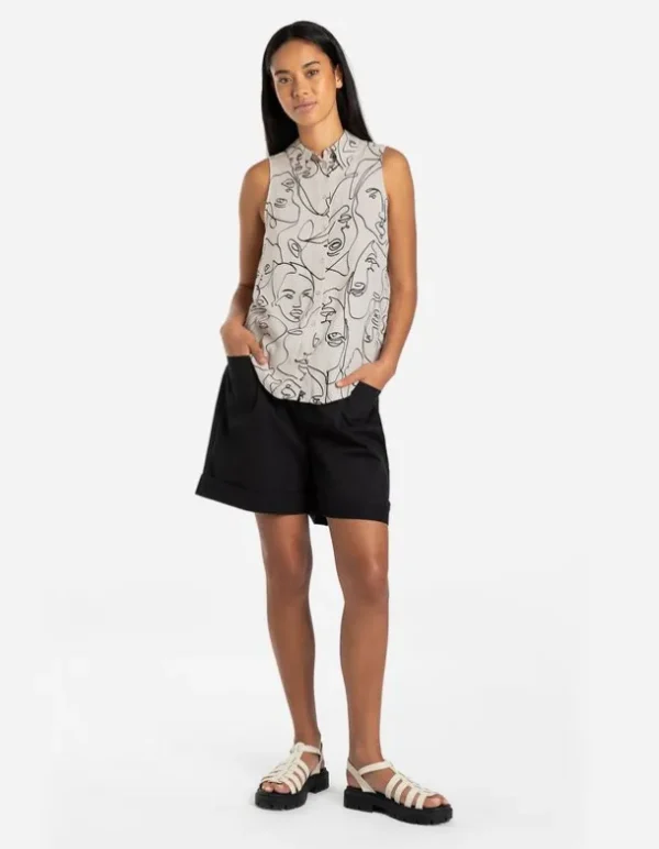 Hemdbluse - Allover-Print - weiß