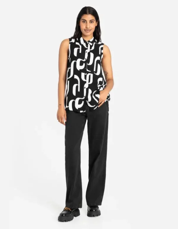Hemdbluse - Allover-Print - schwarz