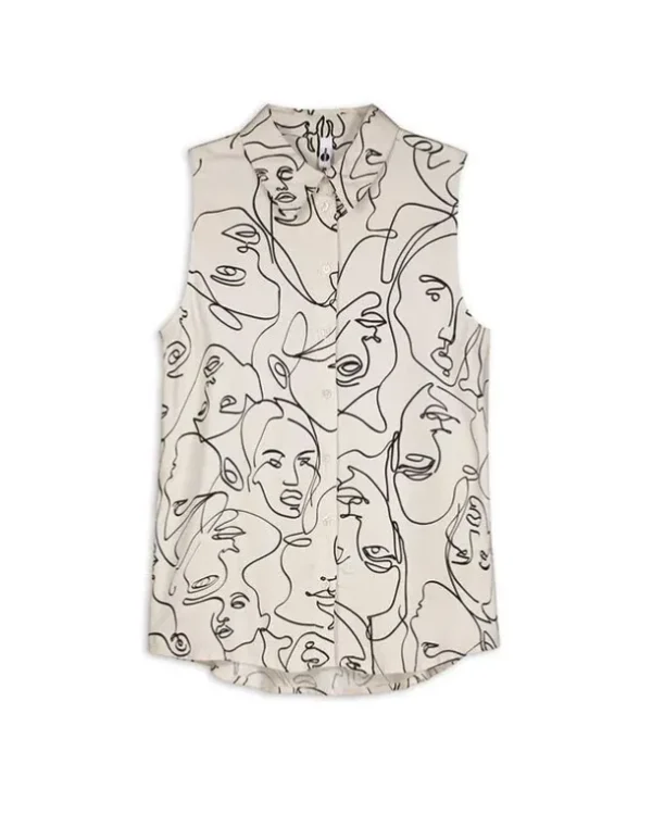 Hemdbluse - Allover-Print - weiß