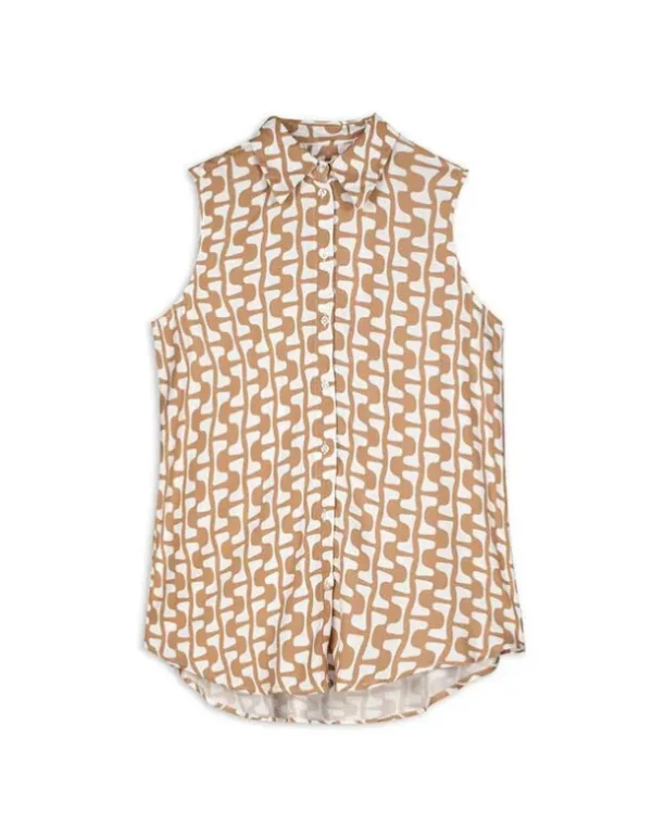 Hemdbluse - Allover-Print - beige