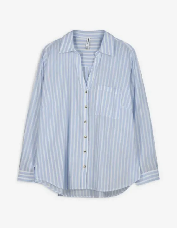 Hemdbluse - Baumwolle - hellblau
