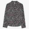 Hemdbluse - Florales Muster - schwarz