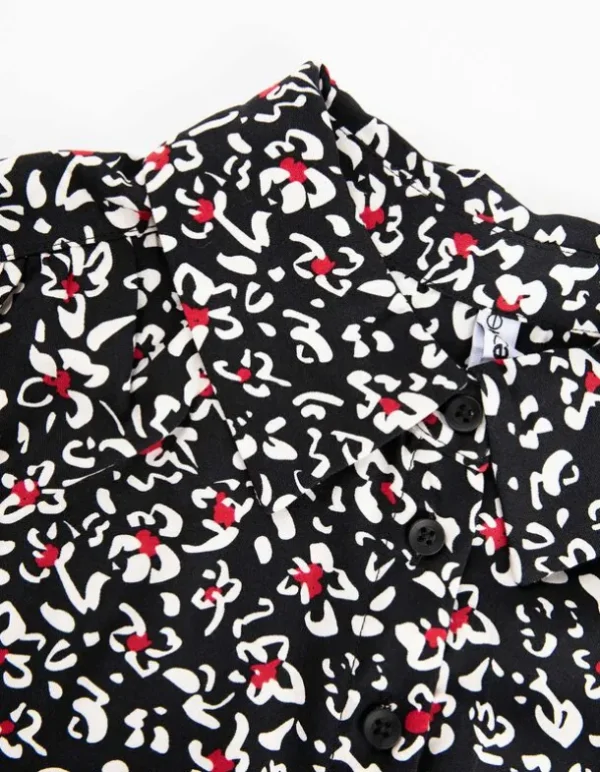 Hemdbluse - Florales Muster - schwarz