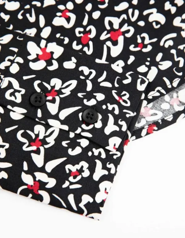 Hemdbluse - Florales Muster - schwarz