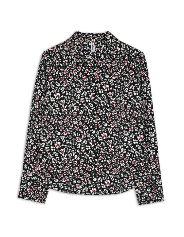 Hemdbluse - Florales Muster - schwarz