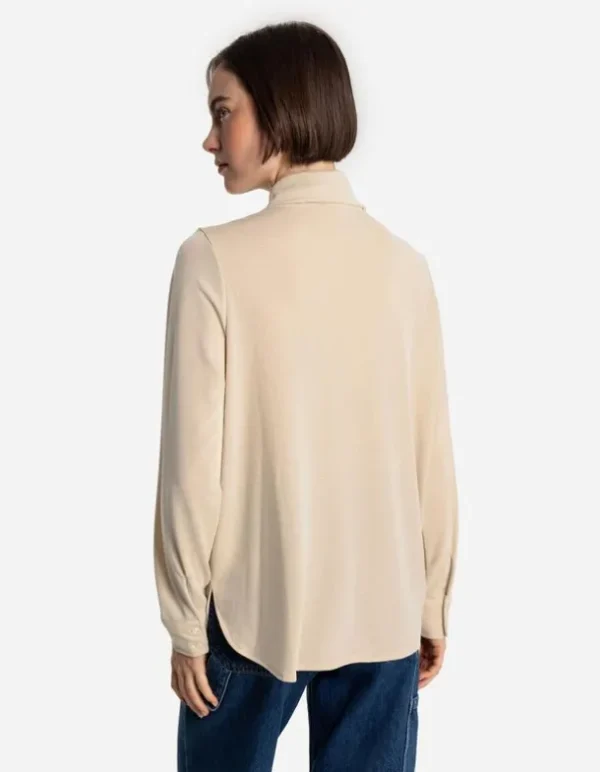 Hemdbluse - Lurex - beige