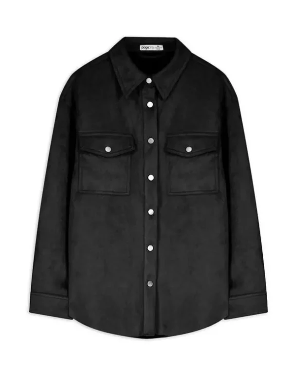Hemdjacke - Lederoptik - schwarz
