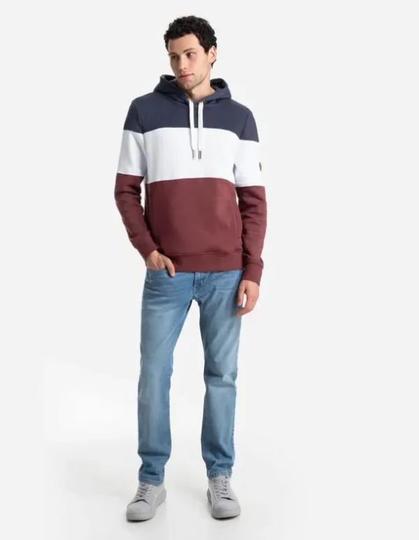 Hoodie - Color-Blocking - dunkelrot