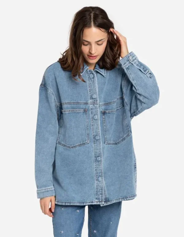 Jeansjacke - Verdeckte Knopfleiste - blau