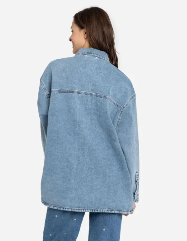 Jeansjacke - Verdeckte Knopfleiste - blau
