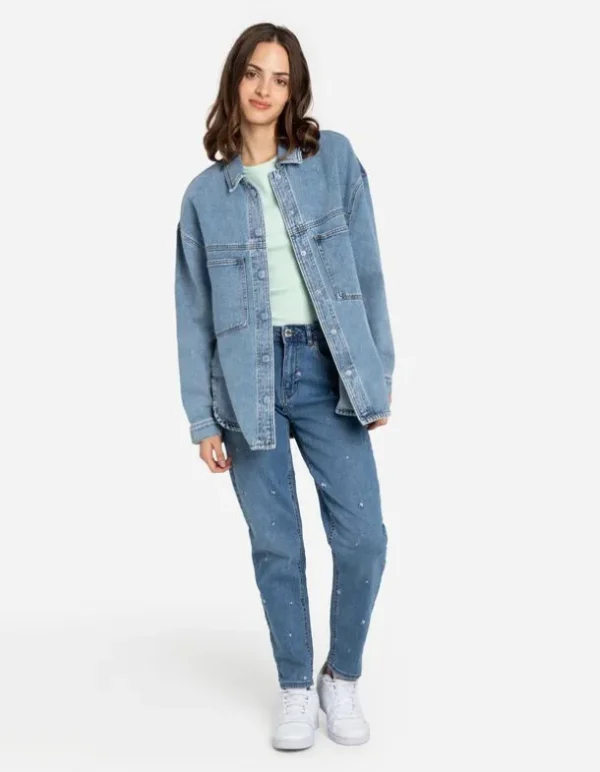 Jeansjacke - Verdeckte Knopfleiste - blau