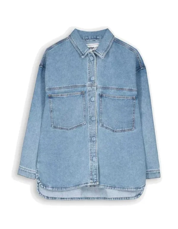 Jeansjacke - Verdeckte Knopfleiste - blau