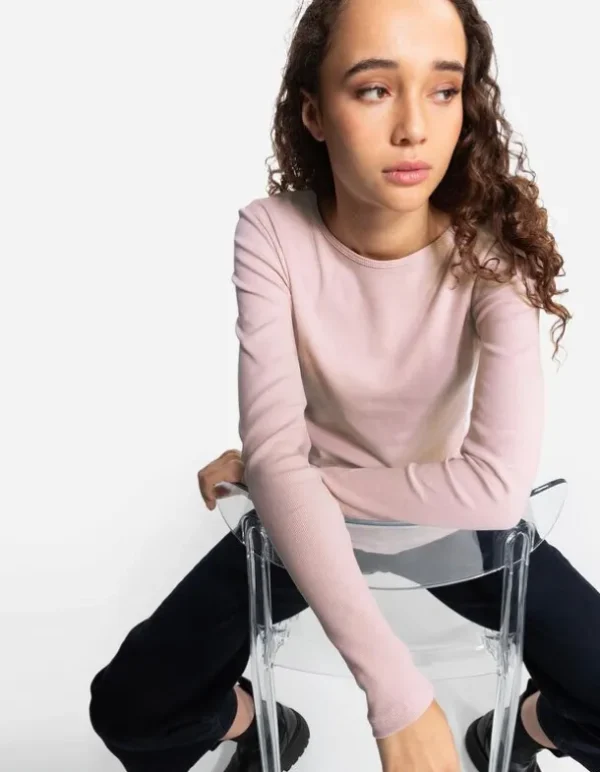 Langarmshirt - Baumwoll-Mix - rosa