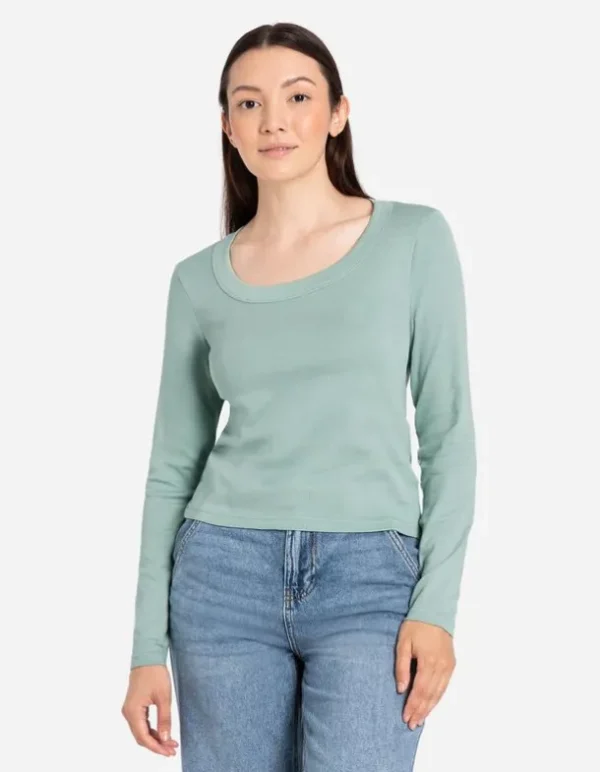 Langarmshirt - Baumwoll-Mix - grün