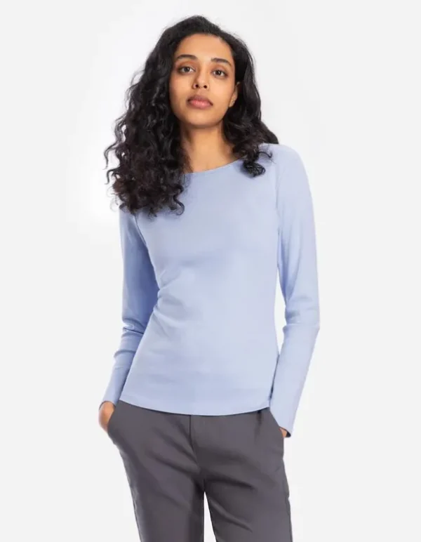 Langarmshirt - Baumwoll-Mix - hellblau