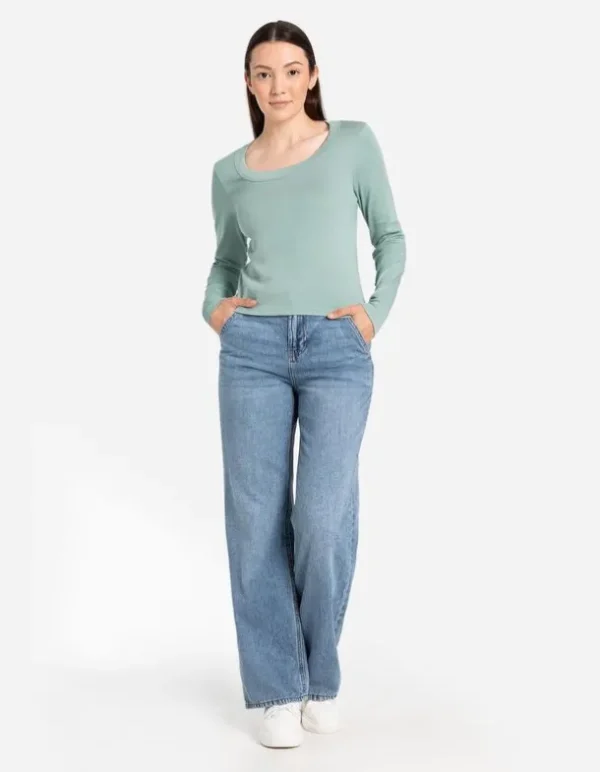 Langarmshirt - Baumwoll-Mix - grün