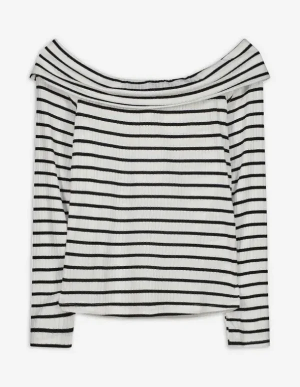 Langarmshirt - Carmen-Ausschnitt - weiß