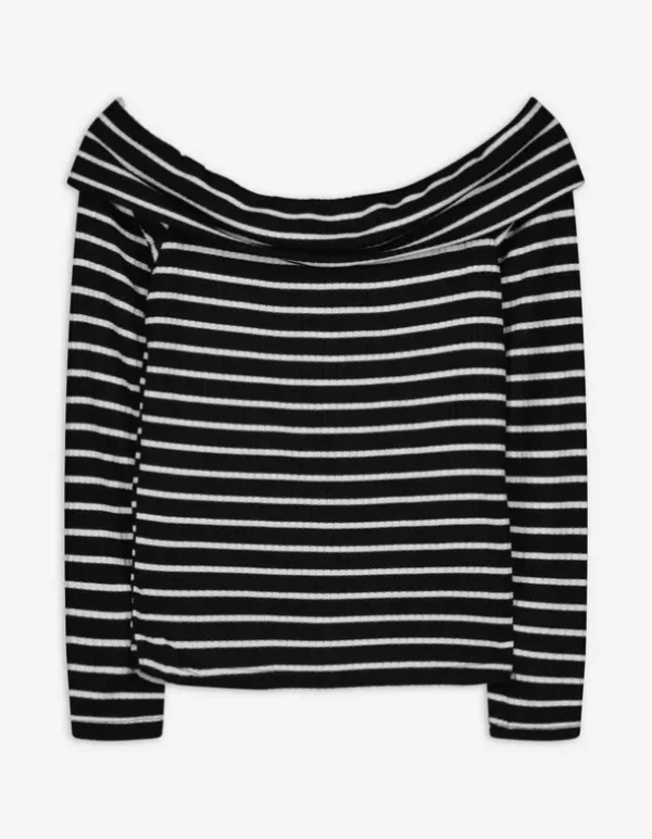 Langarmshirt - Carmen-Ausschnitt - schwarz