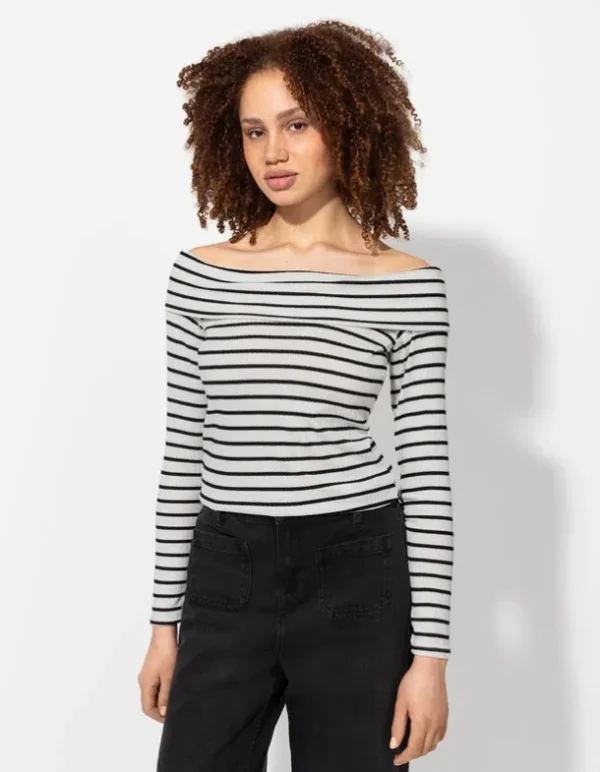 Langarmshirt - Carmen-Ausschnitt - weiß