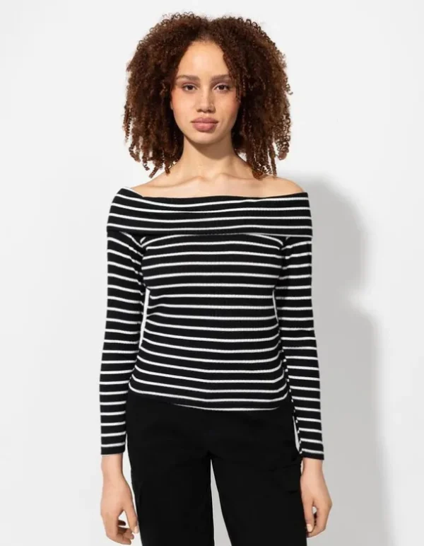 Langarmshirt - Carmen-Ausschnitt - schwarz