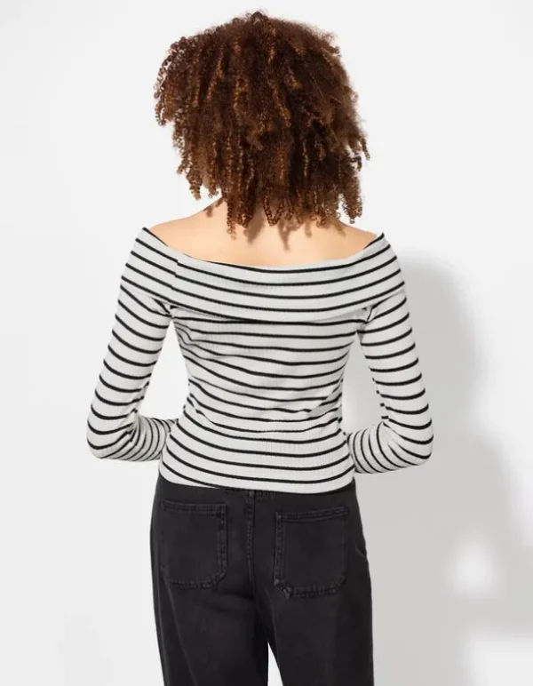 Langarmshirt - Carmen-Ausschnitt - weiß