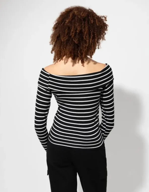Langarmshirt - Carmen-Ausschnitt - schwarz
