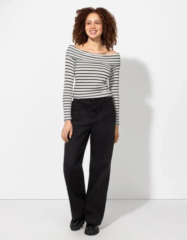 Langarmshirt - Carmen-Ausschnitt - weiß