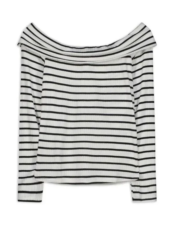 Langarmshirt - Carmen-Ausschnitt - weiß