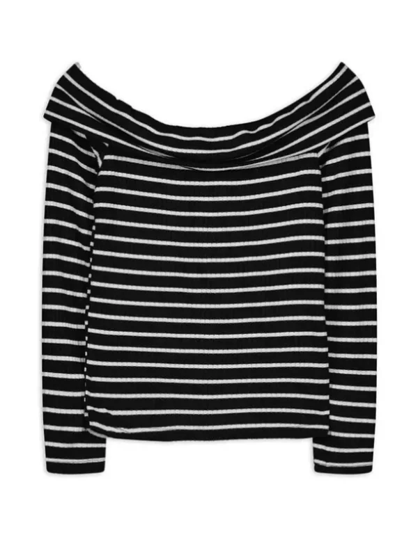 Langarmshirt - Carmen-Ausschnitt - schwarz