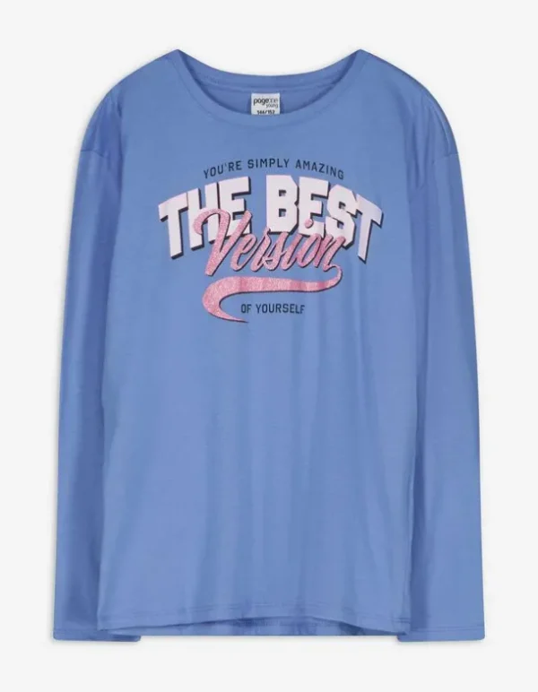 Langarmshirt - Glitzerprint - blau