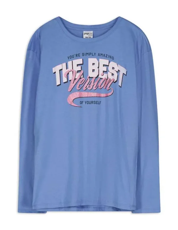 Langarmshirt - Glitzerprint - blau
