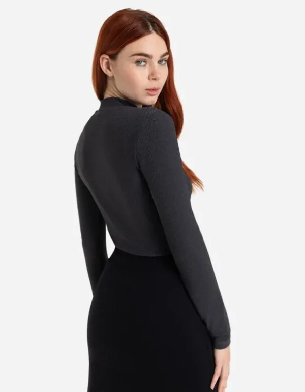 Langarmshirt - Glitzerstoff - dunkelgrau