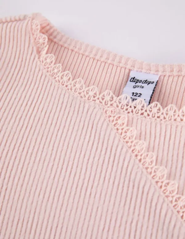 Langarmshirt - Häkelspitze - rosa