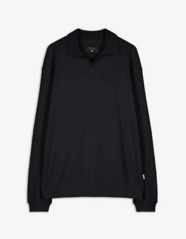 Langarmshirt - Hemdkragen - schwarz