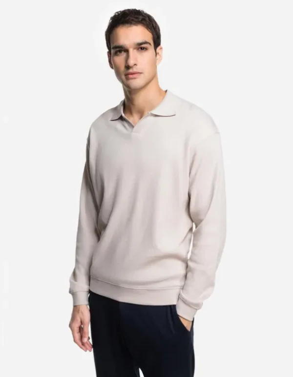 Langarmshirt - Hemdkragen - beige