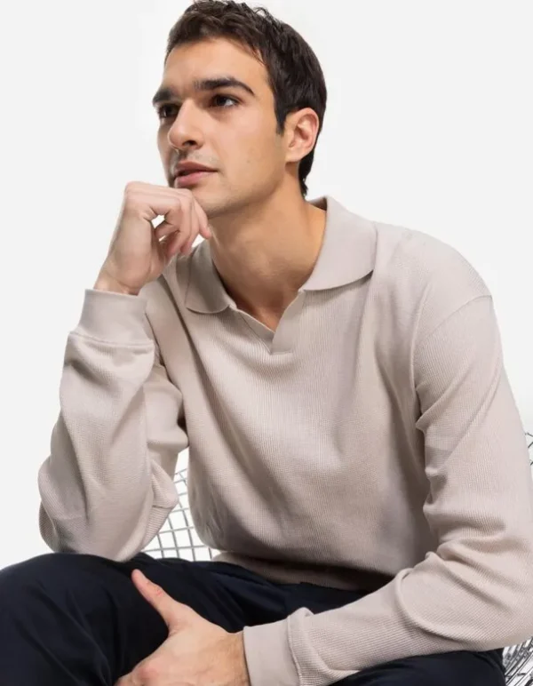 Langarmshirt - Hemdkragen - beige